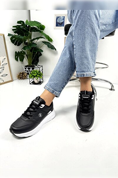 Nstil Жіночі чорно-білі кросівки на шнурівці з овальним носком і товстою підо...