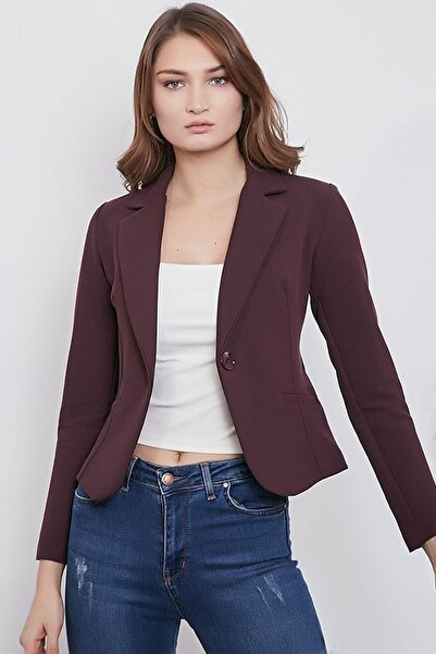 Ottawe Çentikli Yaka Dar Fit Kesim Fleto Cepli Düğmeli Astarsız Tarz Kısa Esn...