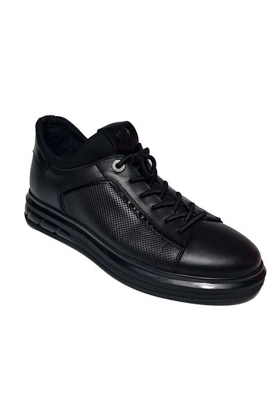KOMCERO Pantofi casual pentru bărbați, strălucitori, din piele naturală, imprimați cu laser - K2414-9111 cu șireturi din cauciuc