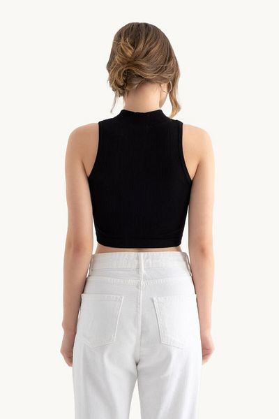 Hiccup Top crop de bază fără mâneci cu guler ridicat cu jumătate de fermoar