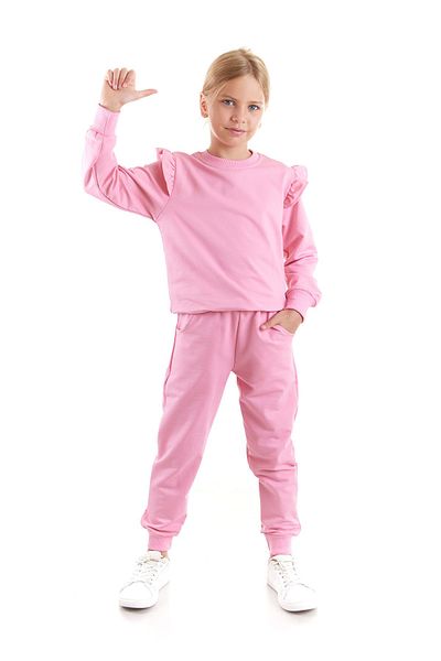 AHENGİM Κοριτσίστικο σετ αθλητικής φόρμας Cotton Trend - Frill Detailed Ak2515