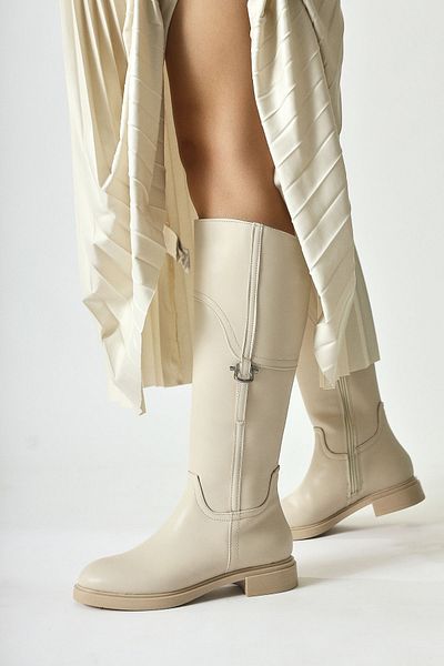 Limoya Γυναικείες μπότες Caterine Beige με λεπτομέρεια με κοντό τακούνι