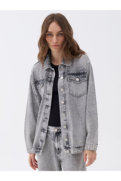 Nocturne Jachetă din denim supradimensionată cu design Stone