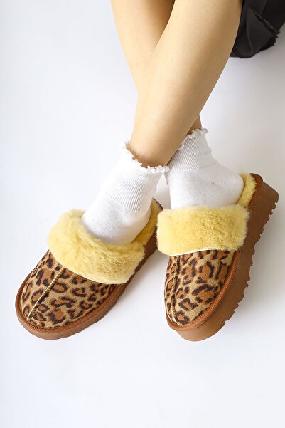 Limoya Anne-margrete Leopard Pattern Suede Faux Fur Λεπτομερείς Παντόφλες Γυναικείες Παντόφλες