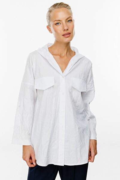 ON Kendinden Kırışık Desenli Kapüşonlu Gömlek