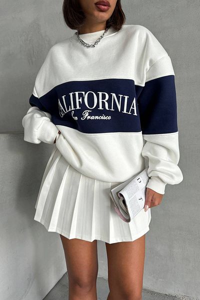 Neşeli Butik Navy Blue California Sweatshirt - Crew Neck, Women, Nbg038