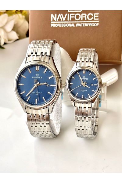Forsining Naviforce-Silver Navy Blue Double Dial Watch