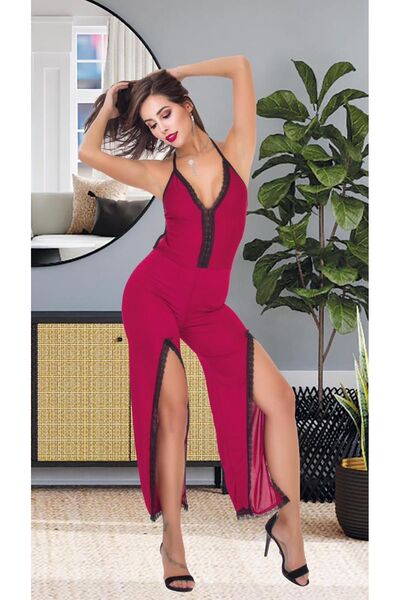 Cooqpoo Burgundy leđa Na vezivanje Koža n Čipka Sa prorezom S/m-l/xl veličina...