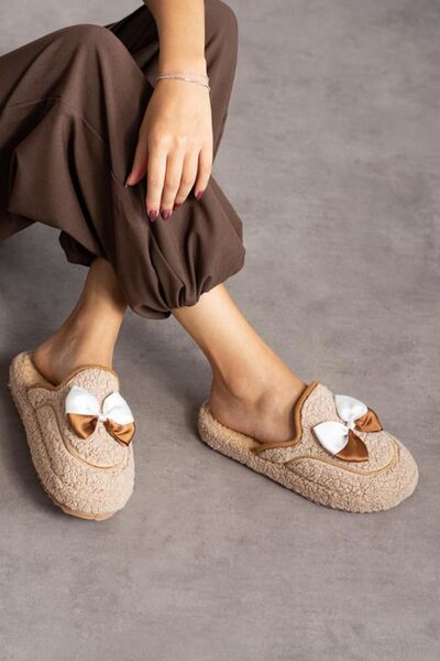 STOCON Χειμερινό μπεζ παπιγιόν Γυναικείες παντόφλες - Παντόφλες για το σπίτι και προίκα, δώρο