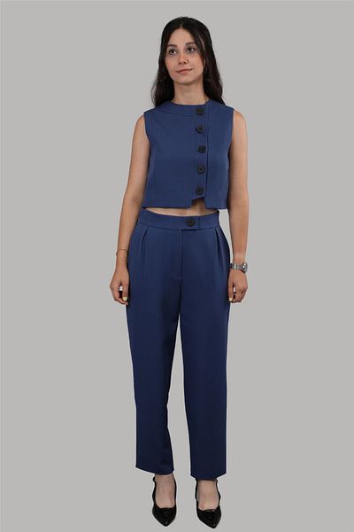 ÖNDER ÖZSOY Indigo Buttoned Vest Set