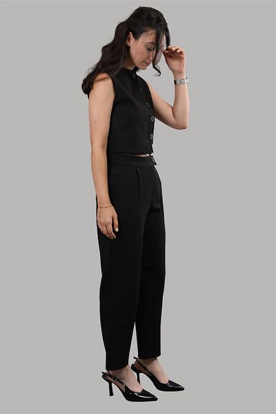 ÖNDER ÖZSOY Black Buttoned Vest Set