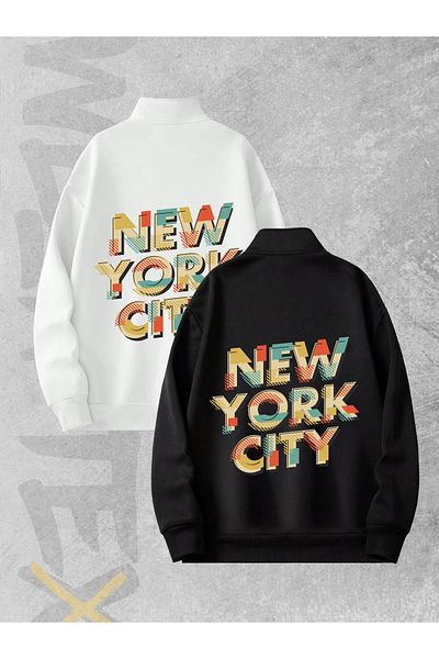 WEARTEX New York City Printed - Set of 2 Half Zippered 3 Thread Sweatshirts
