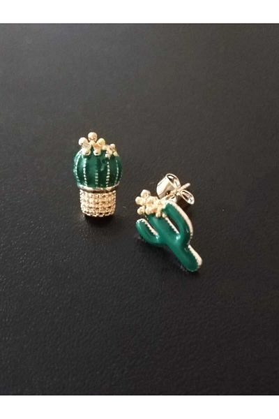 AKIN AKSESUAR HEDİYELİK Small Enamel Cactus Figured Earrings