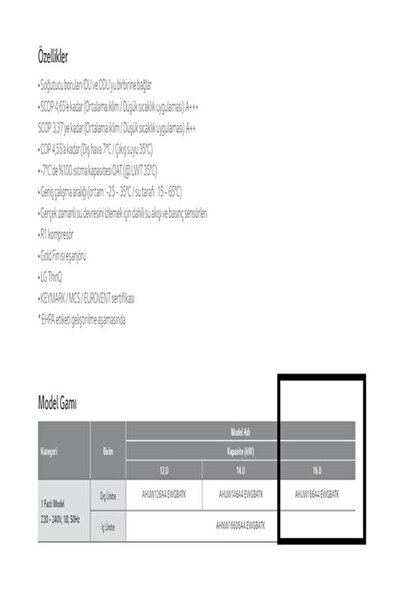 LG AH-W166A4 16 KW R410A GAZLI SPLİT ISI POMPASI