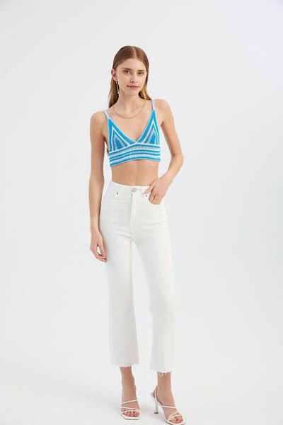 Hiccup Crop top tricotat cu decolteu în V cu dungi