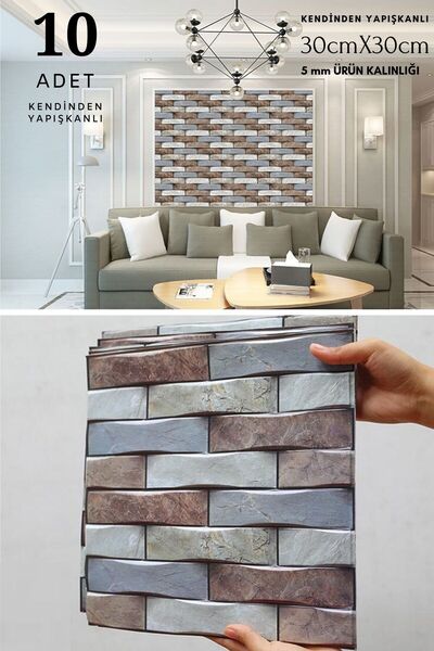 TechnoSmart 10Adet 30X30cm 3D Kendinden Yapışkanlı Duvar Kaplama Su Geçirmez Dekorasyon Mutfak Banyo