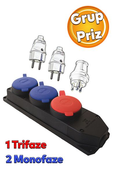 Badem10 Industrial Type Covered Group Socket - 2 Single Phase 1 Three Phase Wireless Socket with Rubber