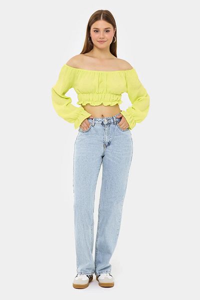 Hiccup Λινό Crop Top - Με λουράκι ώμου, μακρύ μανίκι και πλισέ λεπτομέρεια