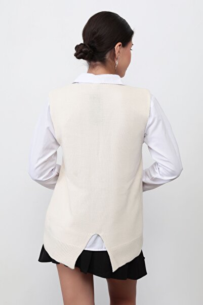 GİYSA Kadın Ten Düğmeli Cep Detaylı Triko Yelek - 2064