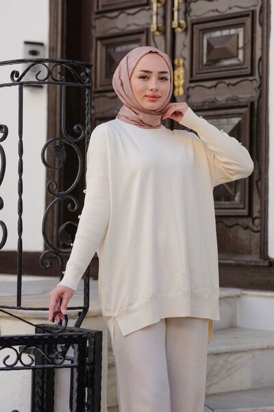 LOCCO Μπεζ τουνίκ - Λεπτομερείς μανίκια με κουμπιά