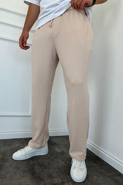 MADZEYMODA Ανδρικό Jogger σε κρεμ χρώμα - Φαρδύ φόρμα, Full Lycra και ελαστική μέση KE-5070