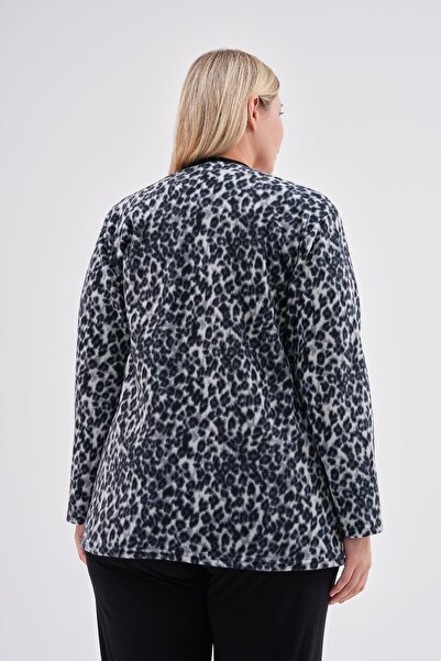 Kardelen Butik Ümraniye Siyah Gri Leopar Anne Hırka Polar