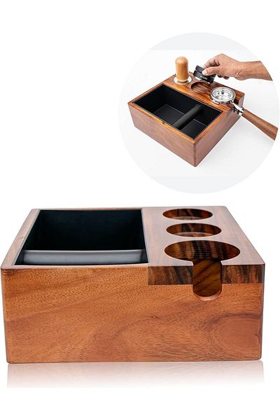MIBRU Coffee espresso knock box and tamping base wooden 25x25x9.5cm