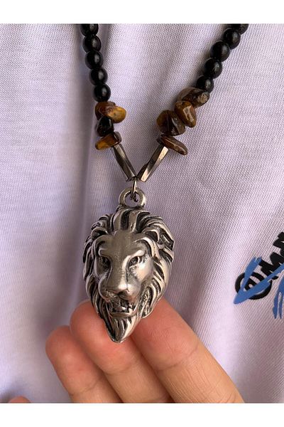 magıcgrange Tiger Eye Natural Stone Steel Tip Special Design Handmade Lion Sign G.S Symbol on Side