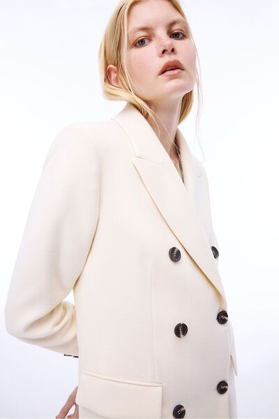 Perspective Mona Slim Fit Long Length False Sleeve Men's Collar Ecru Color Women's Coat