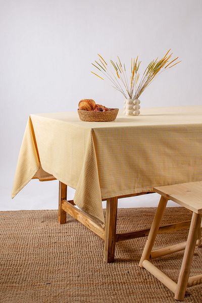 Wellstil Arya Linen Piti - Yellow Checkered Tablecloth, Picnic Gingham