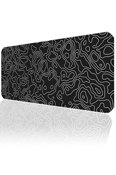 ilyuka Black Topography Map MP107030 ilyuka Gaming Oyuncu Mousepad 70X30cm