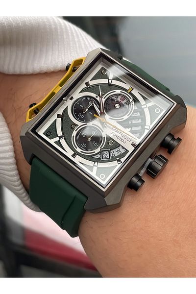 Ferrucci Green Color Steel Case Silicone Cord - 3 Atm Waterproof Men's Wristwatch Bracelet