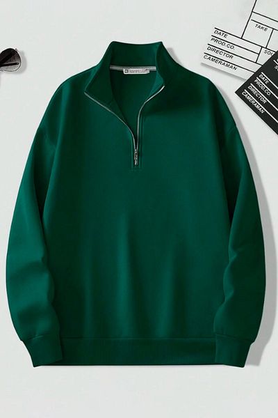Vio Belle Men's Stand Collar Silver Half Zipper Sweatshirt