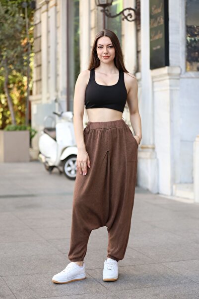 AYASOFYA OTANTIK Kadın Kahverenk Beli ve Paçası Lastikli Cepli Detaylı Eskitm...