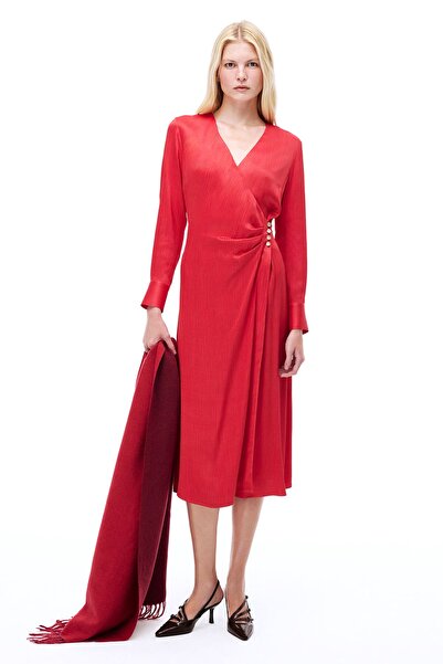 Perspective Mudita - V-Neck Red Regular Fit Dress