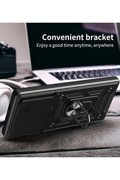 Fibaks Poco F6 Pro Case Camera Protected Armor Military Tank Protective Cover with Sliding Ring