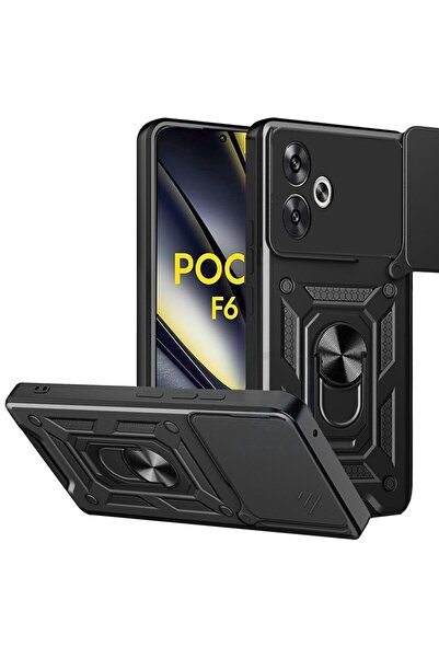 Fibaks Poco F6 Case Camera Protected Armor Military Tank Protective Cover with Sliding Ring