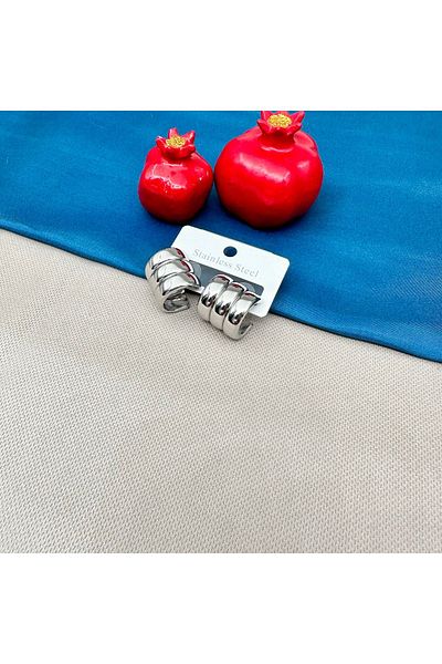 Opia Takı & Aksesuar Silver Curved Half Hoop Steel Earrings