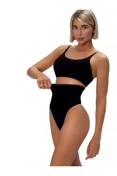 MİSTİRİK High Waist Lorica Model Knitted Seamless Abdominal Firming Black String Panties
