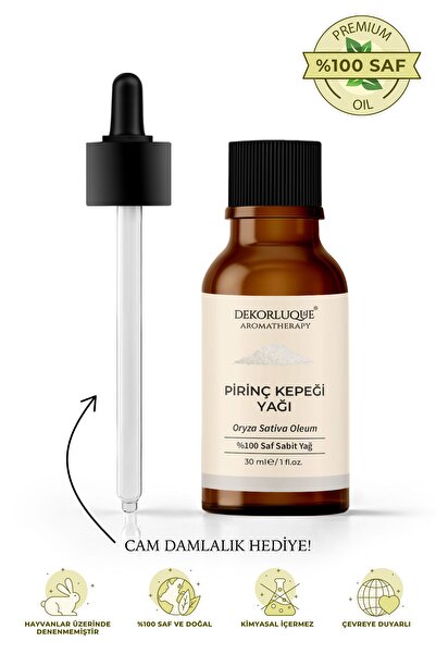 DEKORLUQUE Pirinç Kepeği Yağı %100 Saf & Doğal Sabit Yağ Cilt Bakım Yağı 30 ml