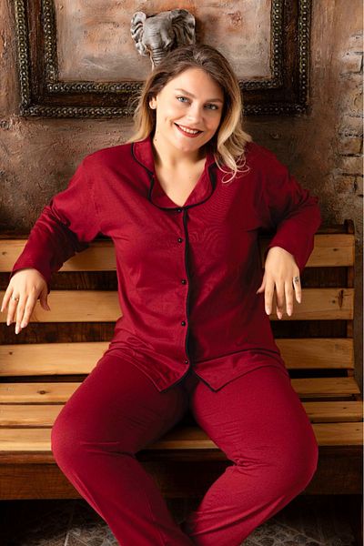 CALİA Plus Size Women's Shirt and Pajama Set - Oversize Button Front, Long Sleeve