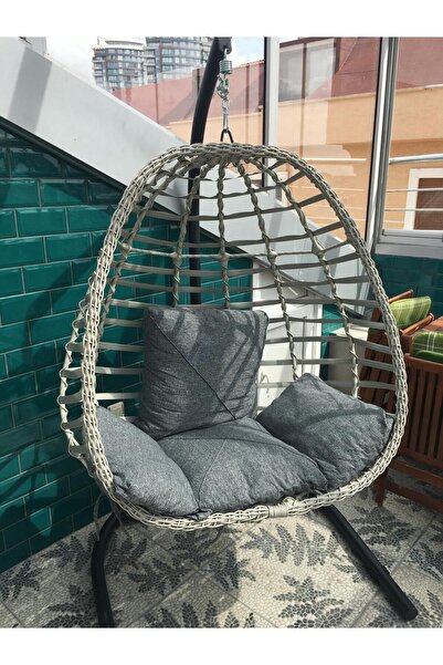 Tu Tienda Tire Alüminyum 2 1 1 Masa Tekli Salıncak Bahçe Balkon Mobilyası,Beyaz Rattan-Gümüş Minder