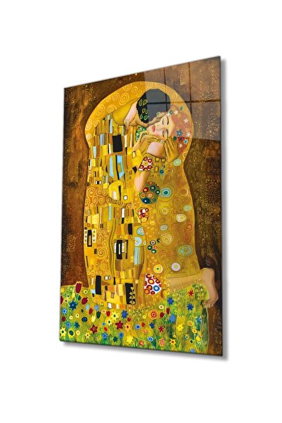 AlpiLeo Gustav Klimt Öpücük Alp Özel Cam Tablo, Ev Ve Ofis Duvar Dekoru