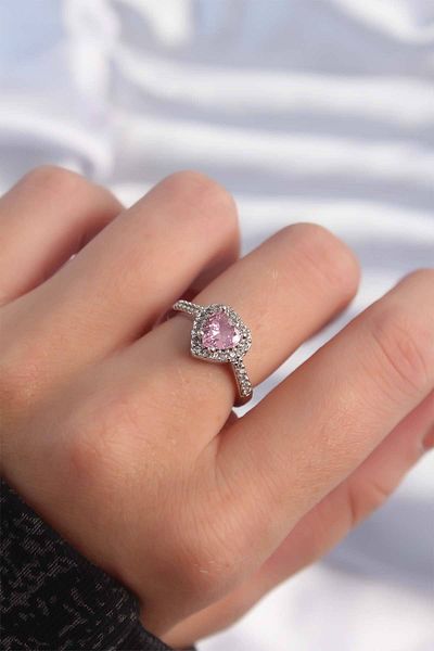 Moka Shopin Mokashopin Brass Silver Color Pink Zircon Stone Charm Model Adjustable Ring