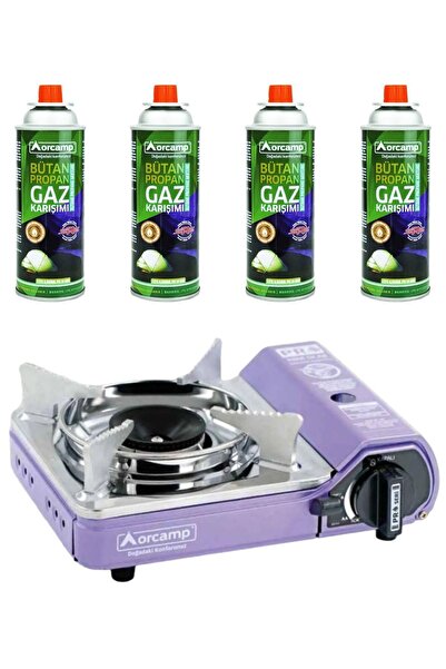 Orcamp Tekli Mini Portatif Kamp Ocak Plastik Çantalı Ve 4 Adet 227 Gram Gaz K...