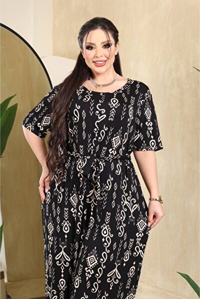 garajmood Large Size Jumpsuit with White Pattern on Black