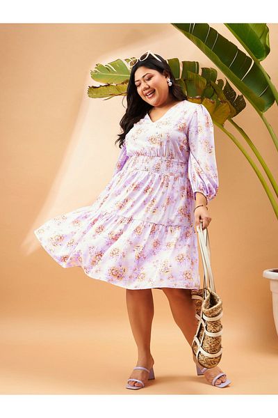 Sassafras By Styli Plus Floral Print V Neck A-Line Midi Dress