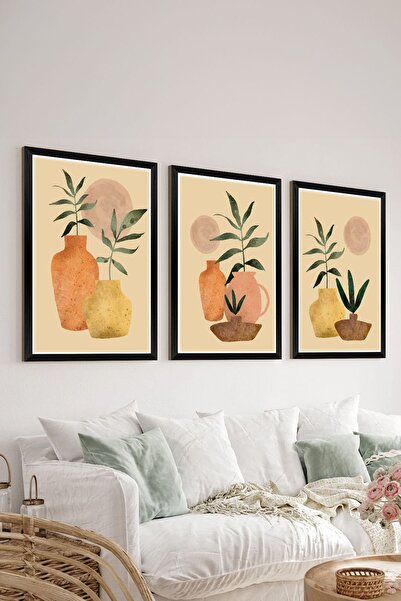 Artavessa 3 Parça Siyah Çerçeve Görünümlü Mdf Tablo Seti - Set 28