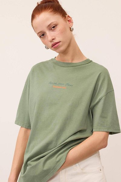 Addax P10283-U10 Model Feeling Lucky Today Printed Oversize T-Shirt