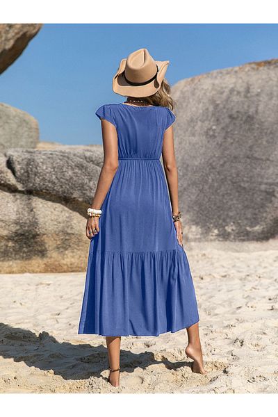 Russty Dustty By Styli Embroidered Square Neck A-Line Midi Dress